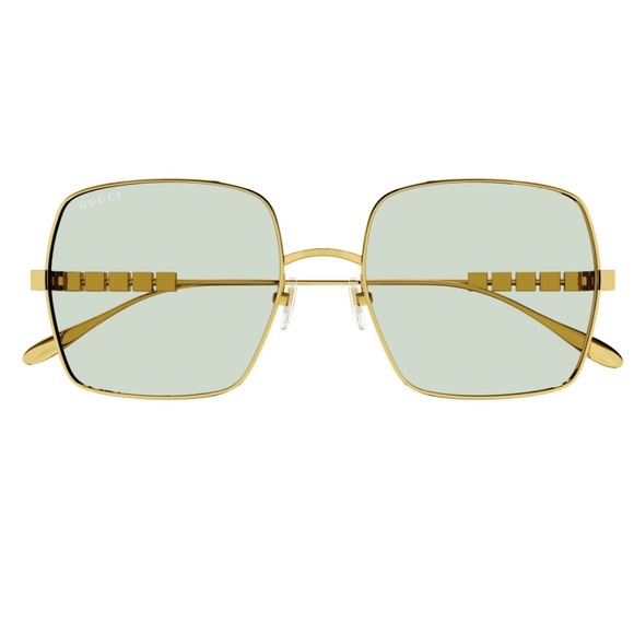 NEW GUCCI SQUARE SUNGLASSES GUCCI GG1434S 003 GOLD GREEN EYEWEAR - Picture 2 of 3
